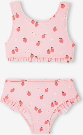 Vertbaudet M&auml;dchen Bikini mit Erdbeeren und Volants rosa
