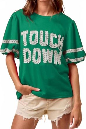 Bibi Gameday Theme Sleeve Touch Down Patchwork Top In Green