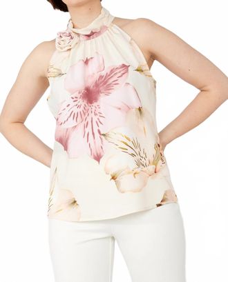 Frank Lyman Design Floral Sleeveless Halter Top In Peach/pink