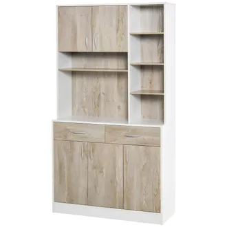 HOMCOM Mobile Buffet Dispensa Cucina, Ante Cassetti Vani Aperti, Bianco E Legno - Homcom