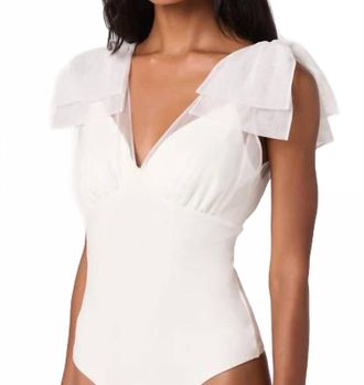 Astr Maelie Tulle Bow Detail Tank Bodysuit In White