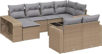 vidaXL Set De Sof&aacute;s De Jard&iacute;n 11pzas Con Cojines Rat&aacute;n Sint&eacute;tico Beige Vidaxl