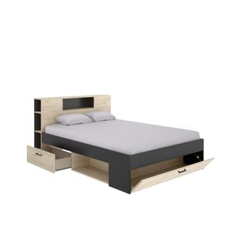 Vente-Unique Vente-unique - Dekit Lanka - Cama Compacta Para Dormitorio - Natural / Grafito - 95 X 149.6 X 218.5 Cm