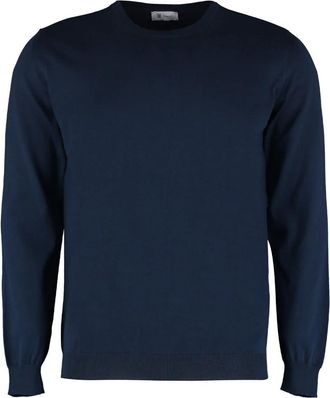 THE (ALPHABET) De (Gebreide) Katoenen trui met ronde hals - Heren - Ronde hals truien - Blauw - XL - Katoen - Truien & Vesten