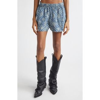 R13 Reversible Elastic Waist Shorts in Blue Paisley White Floral at Nordstrom, Size X-Small