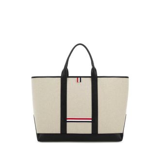 Thom Browne Sand Canvas Medium Rwb-Stripe Shopping Bag