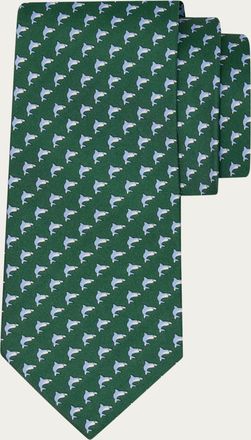 Ferragamo Men Shark print silk tie Green