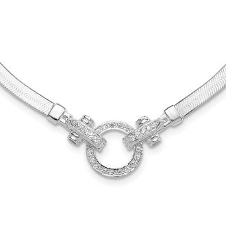 Diamond2Deal Sterling Silver Cubic Zirconia Herringbone Chain Necklace 16 with 2in ext