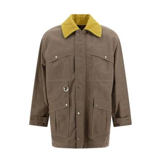 Fendi Light Jackets, male, Beige, S, Utility Jacket with Removable Collar