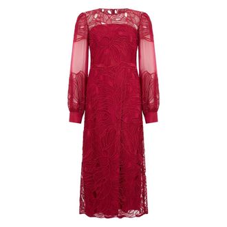 Alberta Ferretti Kleedjes, Dames, Rood, S, Polyester, Lange jurk met pofmouwen