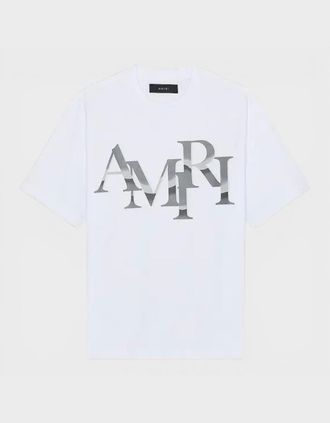 Amiri Mens Staggered Chrome Tee White - Size: 40