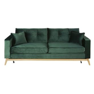 Maisons du monde Sof&aacute; cama de estilo escandinavo de 3/4 plazas de terciopelo verde