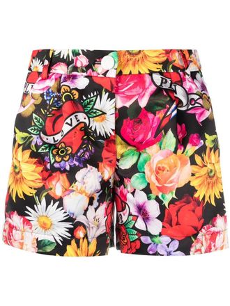Philipp Plein Shorts a fiori Love Flowers - Nero