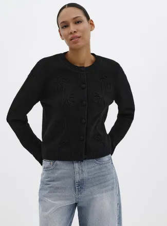 Contemporaine Womens Touch of wool embossed flowers Cardigan Sweater