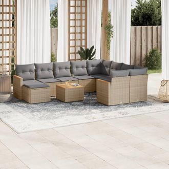 vidaXL Set De Sof&aacute;s De Jard&iacute;n 11pzas Con Cojines Rat&aacute;n Sint&eacute;tico Beige Vidaxl