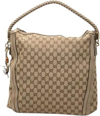 Gucci Pre-owned Shoulder Bags, female, Beige, Size: ONE SIZE Pre-owned Canvas Shoulder Bag