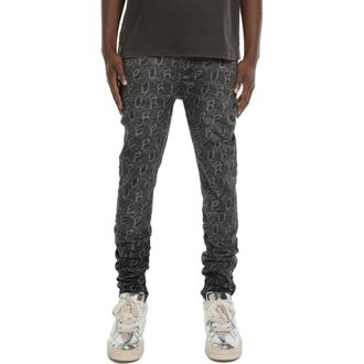 Purple Monogram Print Skinny Jeans in Black at Nordstrom, Size 29