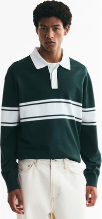 H&M Loose-fit Knit Polo Sweater in Dark Green/color Block at Nordstrom, Size X-Small