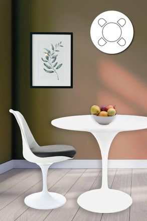 Fusion Living Tulip Set - White Medium Circular Table & Four Chairs with PU Cushion in Black