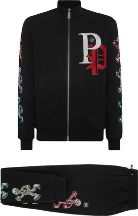 Philipp Plein Skeleton-appliqué tracksuit - men - Cotton/Polyester - XXXL - Black