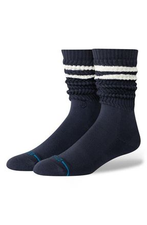 Stance Stripe Slouch Cotton Blend Crew Socks in Navy Stripe at Nordstrom, Size Large