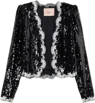 Twinset Pailletten Geborduurd Jas - Dames - Blouses - Zwart - S - Pailletten - Overhemden