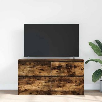 Berkfield Home TV Cabinet Smoked Oak 100x35x54 cm Engineered Wood in Brown | Size: 100 x 35 x 54 cm