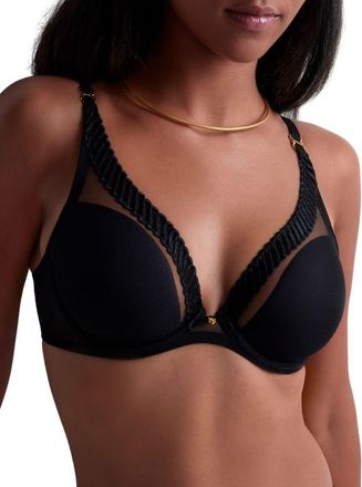Aubade Womens Sheer Emotion Triangle Plunge Bra - Black polyamide - Size 32D