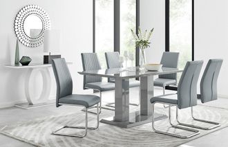 Furniturebox Imperia Grey Modern High Gloss Dining Table & 6 Lorenzo Dining Chairs Set