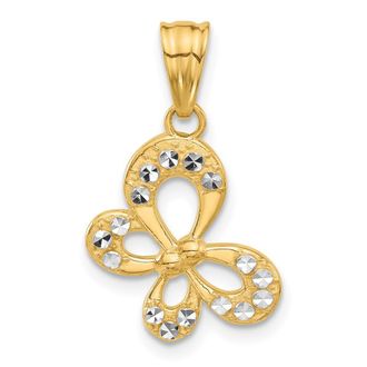 Diamond2Deal 14k Yellow Gold and White Rhodium and Diamond-cut Butterfly Pendant