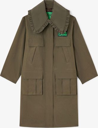 Ganni x Barbour Long Coat in Green Size 0