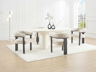 Pascal Morabito Sedia con braccioli in Tessuto testurizzato bicolore e Legno di hevea nero - Crema e talpa - LIVELIA di Pascal Morabito