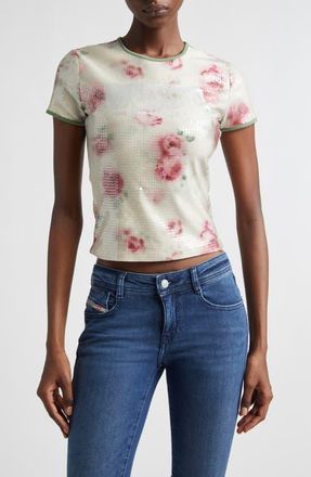 Diesel Unkyel Logo Sequin Floral T-Shirt in Medium/White at Nordstrom, Size Xx-Small