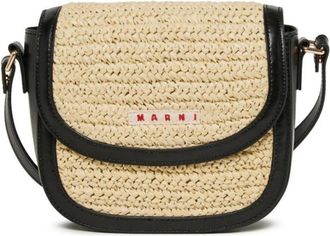 Marni Tassen, Dames, Zwart, ONE Size, Polyester, Mw 113F Raffia Effect Smile Bag
