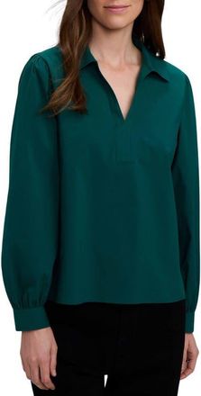 Foxcroft Alix Long Sleeve Popover Top in Deep Teal Green at Nordstrom, Size X-Small