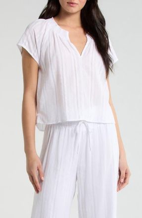 Splendid Meadow Stripe Cotton Crop Top in White at Nordstrom, Size X-Small