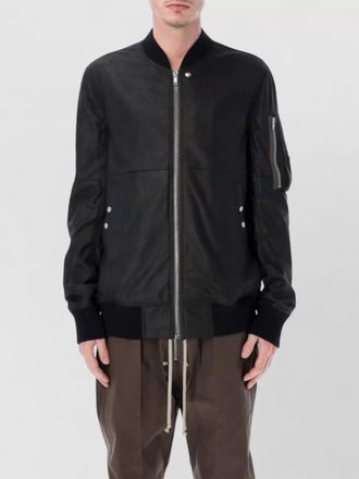 Rick Owens leather flight jacket ribbed trims utility pocket