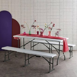 Sweeek Foldable Plastic Reception Table With Bench in White