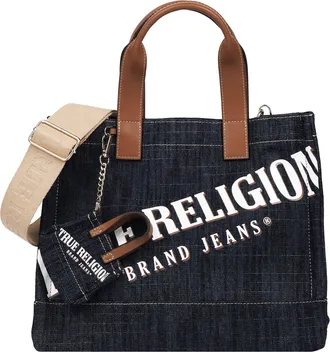 True Religion Medium Logo Denim Tote with Tote Dangle Charm