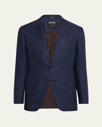 Ermenegildo Zegna Mens XXX Couture Gingham Cashmere and Silk Sport Coat