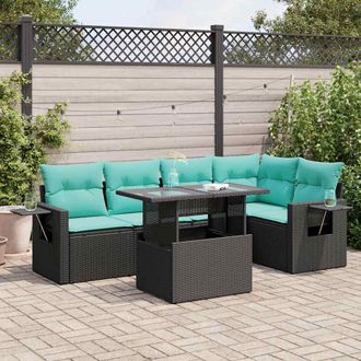 vidaXL Vidaxl Set Divano Da Giardino 6 Pz Con Cuscini Nero Polyrattan Acacia
