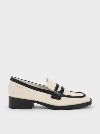 Charles & Keith Canvas Cut-Out Penny Loafers