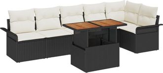 vidaXL Garden Sofa Set with Cushion 7 pcs Black and cream vidaXL