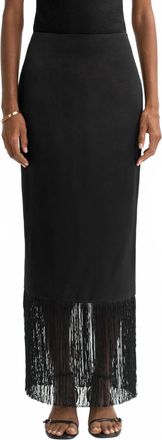 Soft Goat Full Length Fringe Skirt In Black