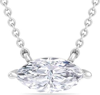 SuperJeweler Marquise Shape Lab Grown Diamond Pendant Necklace in 14K White or Yellow Gold - 1/4 to 7 Carat Total Weight - Classic Solitaire Setting for Women