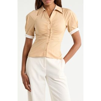 Diane Von F&uuml;rstenberg Sheskita Johnny Collar Top in Khaki at Nordstrom Rack, Size 10