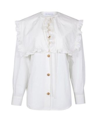 Rejina Pyo Tate Ruffled Sailor-collar Cotton-poplin Shirt - Womens - Ivory