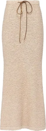 Prada drawstring boucl&eacute; maxi skirt - women - Silk/Calf Leather - 44 - Neutrals