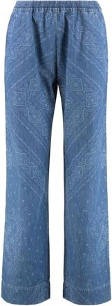 Pinko Pinko, Broeken, Dames, Blauw, S, Denim, Wijde Pijpen Broek met Print