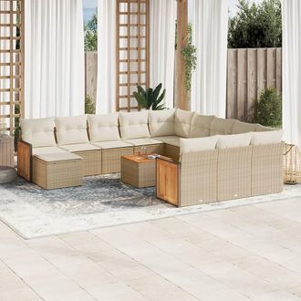 vidaXL Set Sof&aacute;s De Jard&iacute;n Con Cojines 13 Pzas Rat&aacute;n Sint&eacute;tico Beige Vidaxl